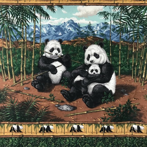 Panda Bear Quilt Fabric Panel by VIP Cranston Village bamboo baby pandas - Picture 4 of 6